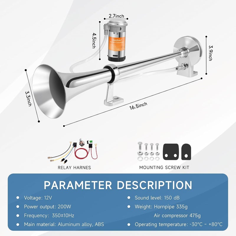 banhao 12V Super Loud Train Horn with Compressor - Image 3