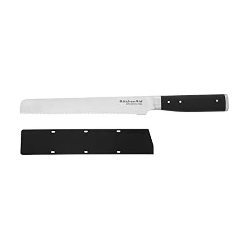 KitchenAid Gourmet Forged Triple Rivet Bread Knife with Custom-Fit Blade Cover, 5-inch, Sharp Kitchen Knife, High-Carbon Japanese Stainless Steel Blade, Black - Image 1