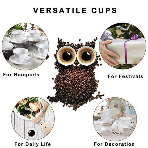 Guangyang 12 pieces Fine Porcelain 2.5oz Cups and Saucers set of 6 Turkish Coffee Cup set for Double Espresso White Color with Gold Trim - Image 4
