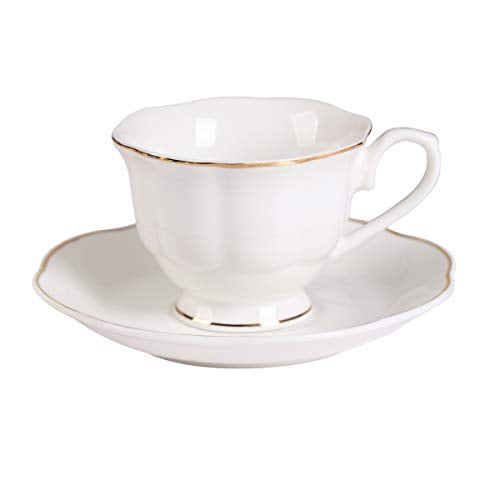 Guangyang 12 pieces Fine Porcelain 2.5oz Cups and Saucers set of 6 Turkish Coffee Cup set for Double Espresso White Color with Gold Trim - Image 5