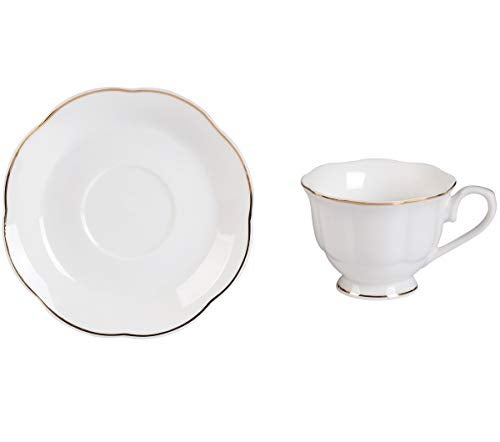 Guangyang 12 pieces Fine Porcelain 2.5oz Cups and Saucers set of 6 Turkish Coffee Cup set for Double Espresso White Color with Gold Trim - Image 3