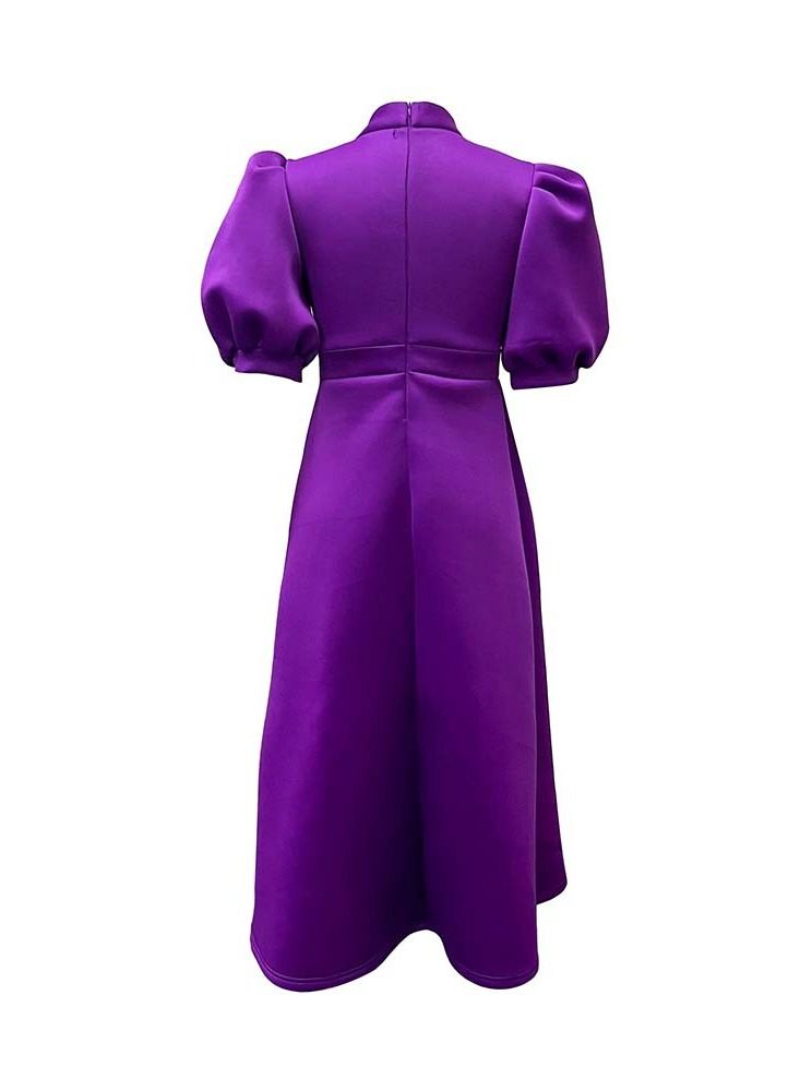 Loquat Women's Large Bow Solid Color Short Sleeve Dress Purple  - Image 2
