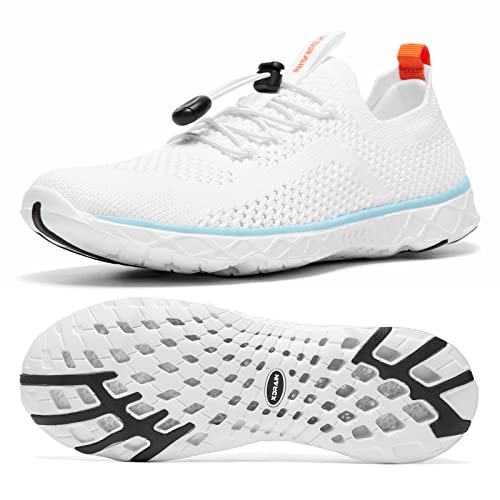 KOLILI Women's Lightweight Water Shoes for Swimming, Quick Drying Water Aerobics Shoe, Arch Support Aqua Shoes for Surfing, Woman Slip on Walking Sneaker for Outdoor White/Aqua 8 - Image 1