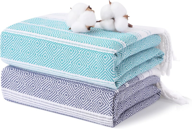 Antfuny 2 Packs Cotton Turkish Beach Towels Quick Dry Sand Free Soft Absorbent Extra Large Xl Big Blanket Adult Oversized Bath Pool Swim Towel Set Bulk Multipack Lightweight Thin Sandless Fast Drying Compact - Image 1