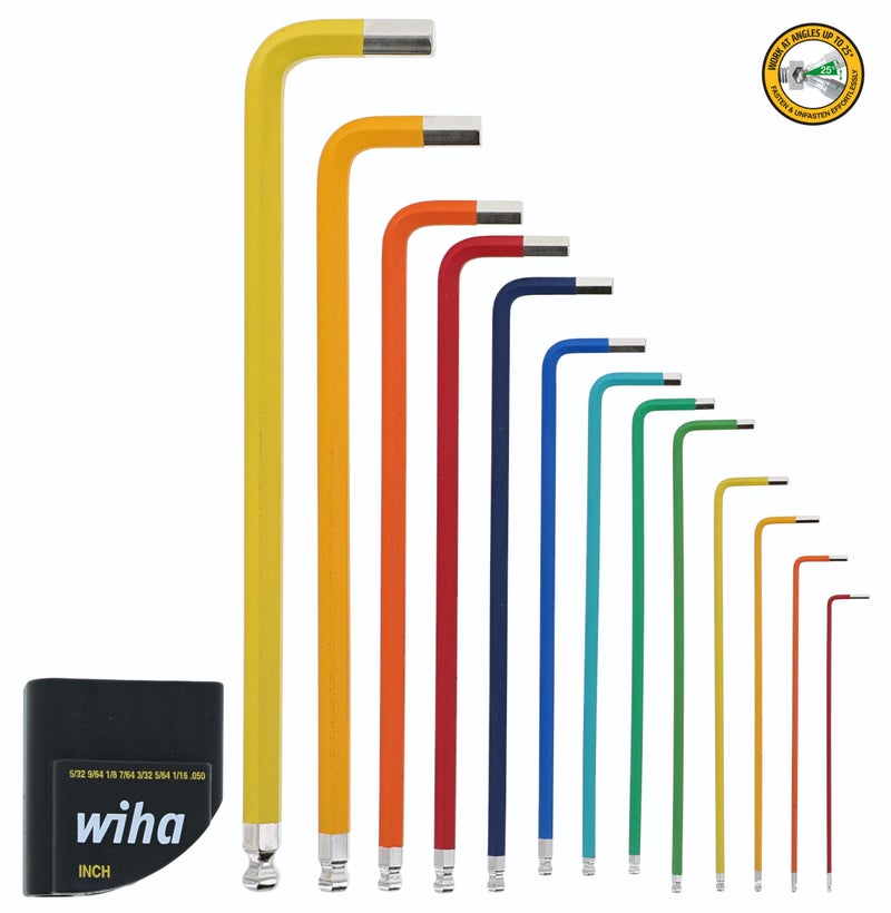 Wiha 66981 13-Piece Color Coded SAE Hex Key Allen Wrench Set, Ball End L-Key, .05"-3/8", Made in Germany - Image 4