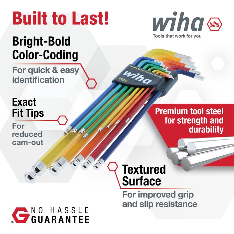 Wiha 66981 13-Piece Color Coded SAE Hex Key Allen Wrench Set, Ball End L-Key, .05"-3/8", Made in Germany - Image 1