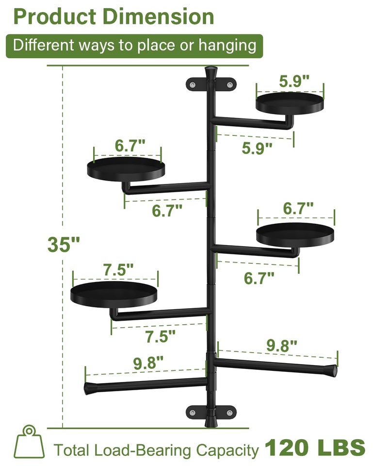 Tikimilor 4-Tier Window Plant Shelves, 160Â° Rotating Indoor Wall Mounted Plant Holder Shelf for Haning Multiple Plants, Floating Window Sill Plants Stand for Home Decor, Gift for Plant Lovers, Black - Image 4