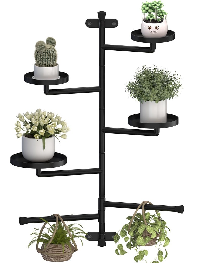 Tikimilor 4-Tier Window Plant Shelves, 160Â° Rotating Indoor Wall Mounted Plant Holder Shelf for Haning Multiple Plants, Floating Window Sill Plants Stand for Home Decor, Gift for Plant Lovers, Black - Image 1