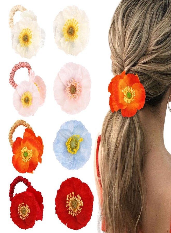 AMCAMI 8PCS Flower Hair Accessories Set,Flower Hair Clips & Scrunchies for Women, Boho Elastic Hair Ties Ponytail Holders, Hair Barrettes for Summer, Beach, Party & Daily Wear - Image 1