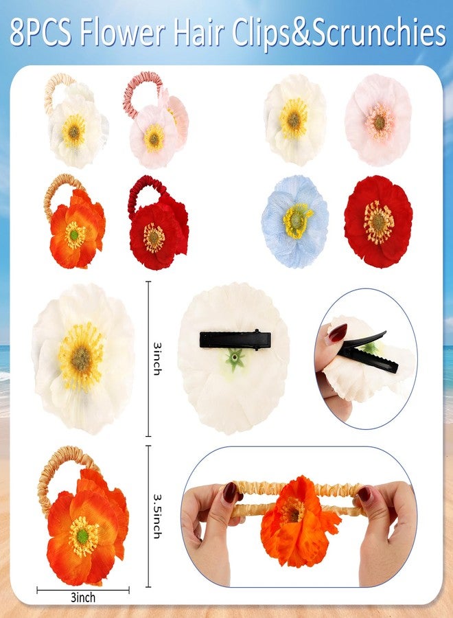 AMCAMI 8PCS Flower Hair Accessories Set,Flower Hair Clips & Scrunchies for Women, Boho Elastic Hair Ties Ponytail Holders, Hair Barrettes for Summer, Beach, Party & Daily Wear - Image 2