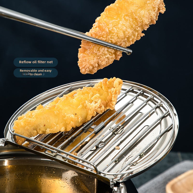304 Stainless Steel Fryer with Thermometer Temperature Control Japanese Tempura Fryer Fuel Saving Pot Induction Cooker Gas Pot(Stainless steel natural color 20cm, 201 stainless steel) - Image 4