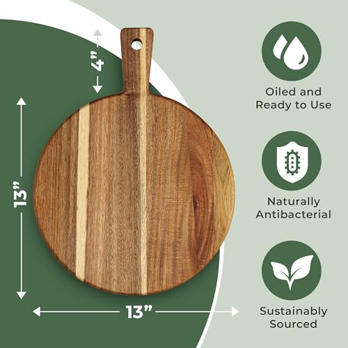 Home Beets Acacia Wood Cutting Board and Chopping Board with Handle for Meat, Cheese Board, Vegetables, Bread, and Charcuterie - Decorative Wooden Serving Board for Kitchen and Dining Room, Large 13" x 13" - Image 3