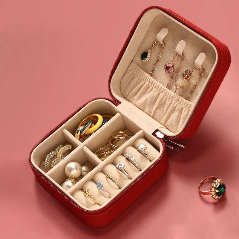 ZPROW Travel Jewelry Case, Mini Portable Jewelry Travel Boxes, Small Jewelry Organizer for Rings, Earrings, Pendants, Watches, Necklaces, Lipsticks Organizer Storage Holder Case (Red) - Image 2