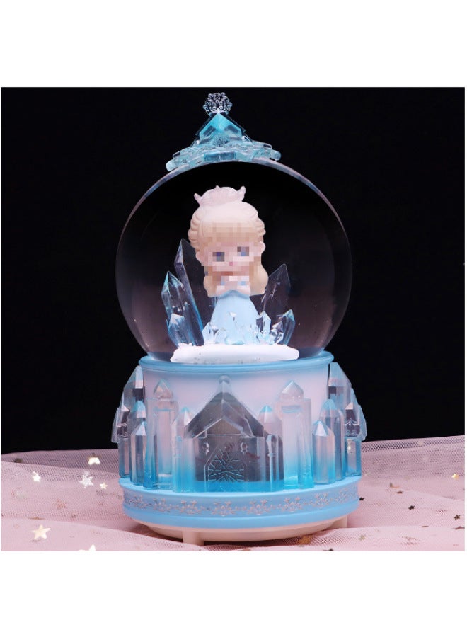 Elsa Princess Elsa Music Box Music Box Crystal Ball Ornaments Little Girl Children Birthday Gift Frozen-Color:5198a Blue Skirt Medium Hand Crank Snowflake Music + Lighting  - Image 1