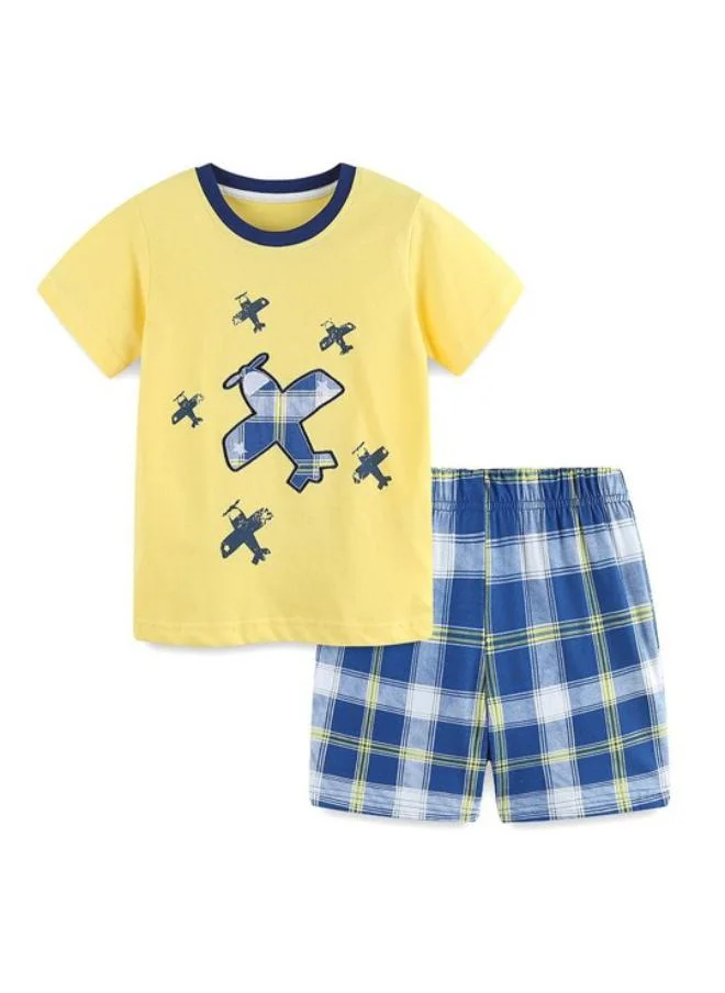 YUNIQEE Yellow Crew Neck Short Sleeve Printed Tshirt & Shorts