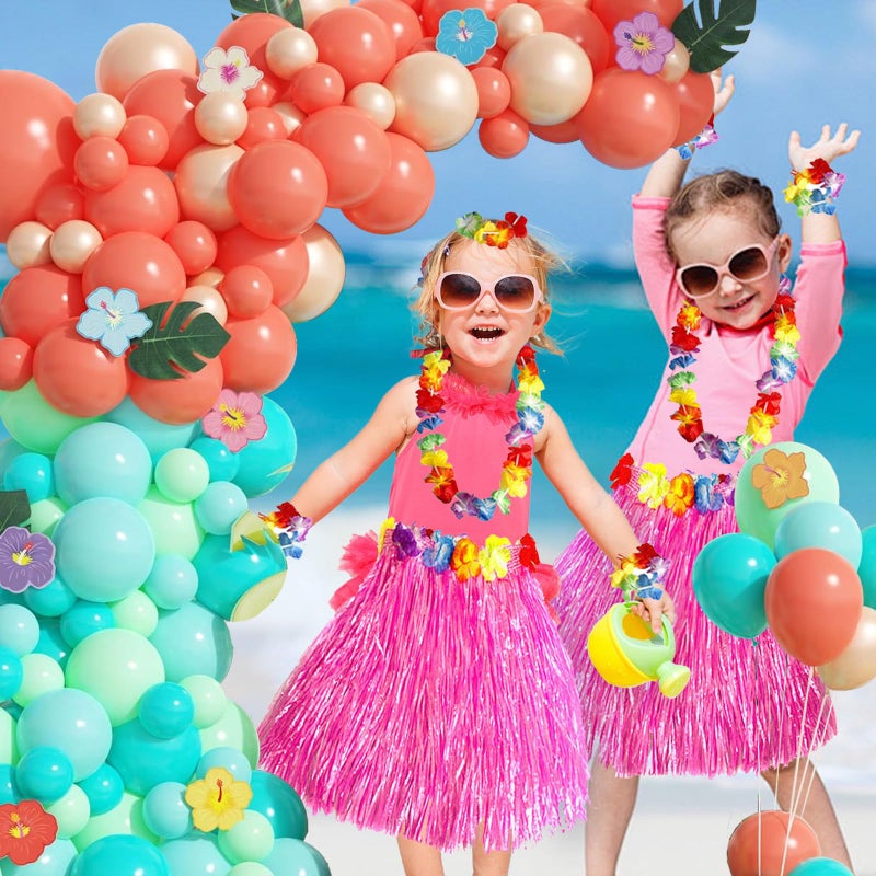 EASUTE 137pcs Moana Birthday Party Supplies, Aqua Blue Coral Pearl Champagne Gold Latex Balloons with Summer Hibiscus Stickers for Tropical Hawaii Luau Tiki Magic Theme Party Supplies - Image 4