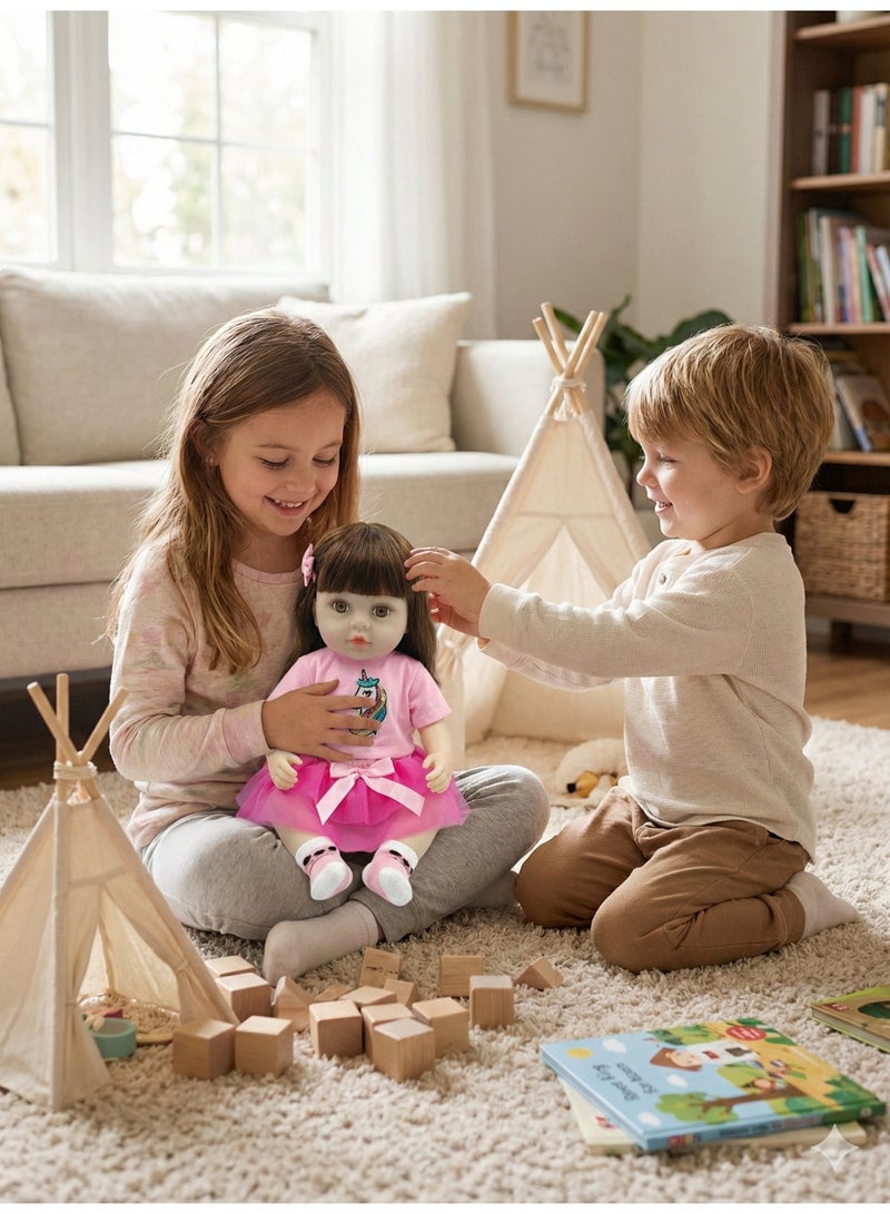 REZZOSS 46cm Realistic Reborn Baby Doll Soft Silicone Vinyl Toddler Girl Toy | Lifelike Newborn Doll with Silky Hair & Pink Unicorn Outfit | Poseable Moving Limbs Play Doll for Kids | Best Birthday Gift for Girls 3+ | Real Looking Weighted Doll - Image 4