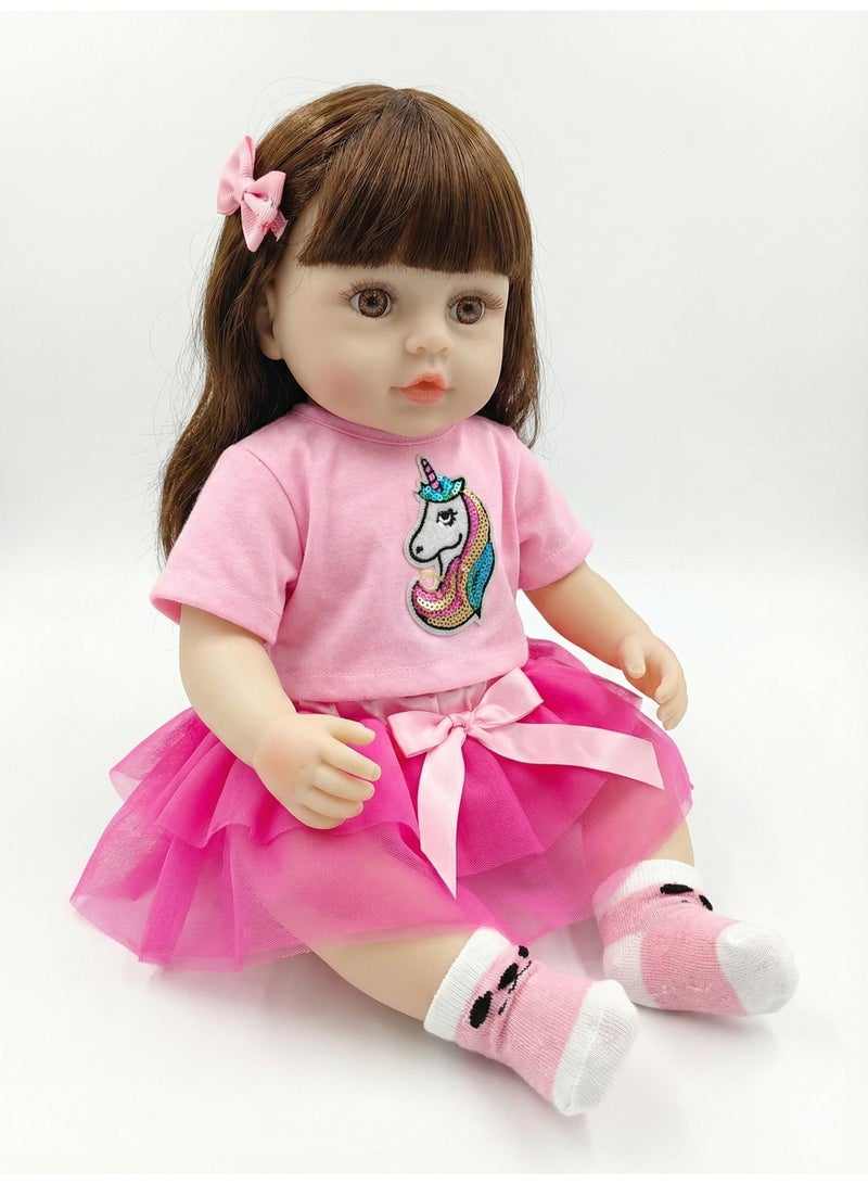 REZZOSS 46cm Realistic Reborn Baby Doll Soft Silicone Vinyl Toddler Girl Toy | Lifelike Newborn Doll with Silky Hair & Pink Unicorn Outfit | Poseable Moving Limbs Play Doll for Kids | Best Birthday Gift for Girls 3+ | Real Looking Weighted Doll - Image 5