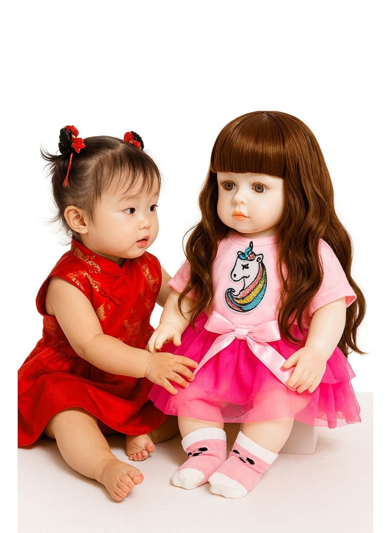 REZZOSS 46cm Realistic Reborn Baby Doll Soft Silicone Vinyl Toddler Girl Toy | Lifelike Newborn Doll with Silky Hair & Pink Unicorn Outfit | Poseable Moving Limbs Play Doll for Kids | Best Birthday Gift for Girls 3+ | Real Looking Weighted Doll - Image 2