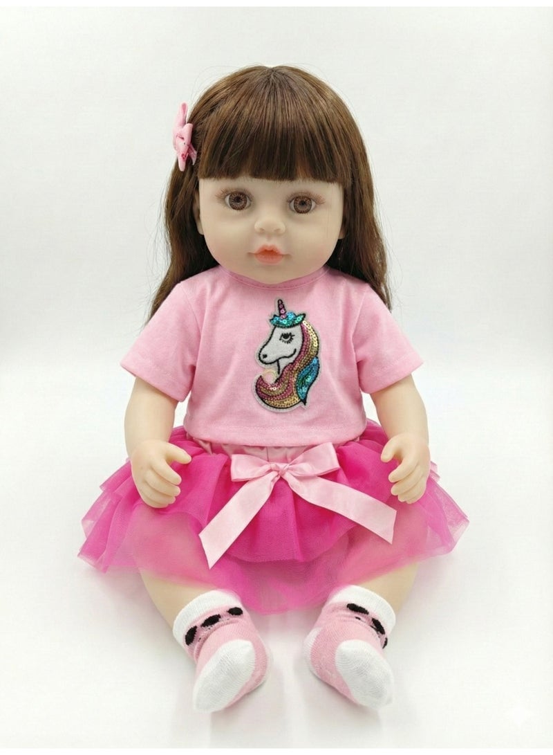 REZZOSS 46cm Realistic Reborn Baby Doll Soft Silicone Vinyl Toddler Girl Toy | Lifelike Newborn Doll with Silky Hair & Pink Unicorn Outfit | Poseable Moving Limbs Play Doll for Kids | Best Birthday Gift for Girls 3+ | Real Looking Weighted Doll - Image 1