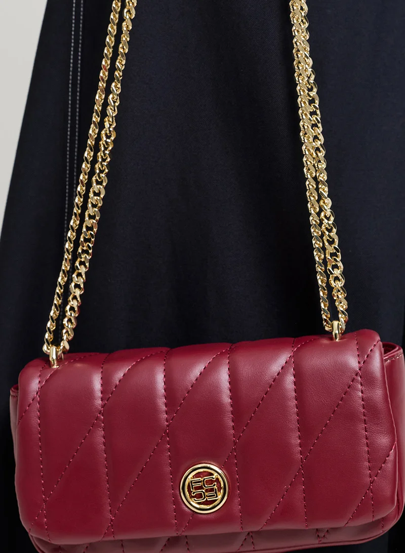 French Connection Women Burgundy Aura Shoulder Bag