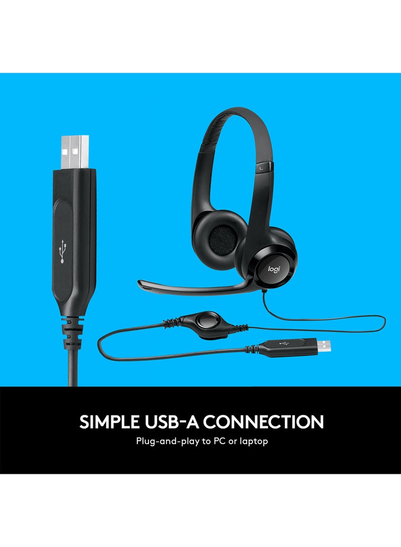 لوجيتيك سماعة رأس H390 سلكية، بصوت ستيريو مع ميكروفون عازل للضوضاء ووصلة USB وعناصر تحكم على السلك كما أنها متوافقة مع أجهزة الكمبيوتر وماك واللابتوب أسود - Image 5