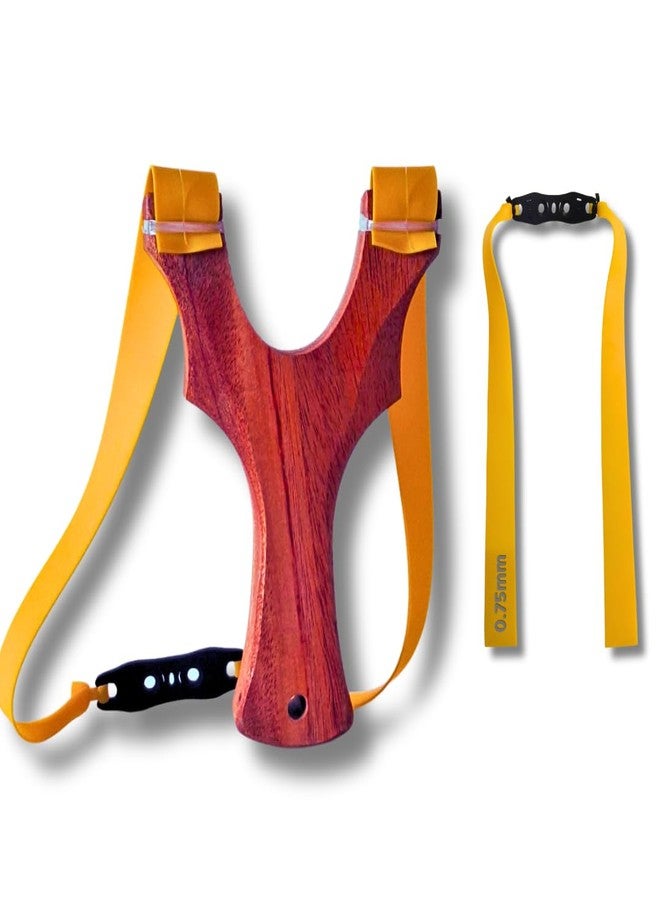 Marksman® Premium Mahogany Wooden TTF Slingshot (8.5cm / 9cm) with 0.75mm Yellow Elastic Band for Outdoor Recreation & Learning Use (Mahogany Wood TTF Slingshot 9.0cm with Yellow Band, Wood) - Image 1