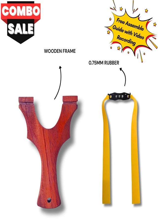 Marksman® Premium Mahogany Wooden TTF Slingshot (8.5cm / 9cm) with 0.75mm Yellow Elastic Band for Outdoor Recreation & Learning Use (Mahogany Wood TTF Slingshot 9.0cm with Yellow Band, Wood) - Image 2