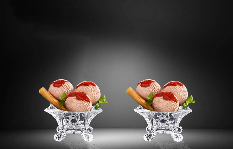 BRUSHFINCH Square Four Leg iceCream Bowl Pudding Bowl Dessert Bowl Salad Fruit Bowl Glass Bowl for Man and Woman Attractive Design Kitchen Item Crystal Clear 100 ML Set of 6 Clear - Image 5