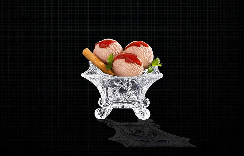 BRUSHFINCH Square Four Leg iceCream Bowl Pudding Bowl Dessert Bowl Salad Fruit Bowl Glass Bowl for Man and Woman Attractive Design Kitchen Item Crystal Clear 100 ML Set of 6 Clear - Image 3
