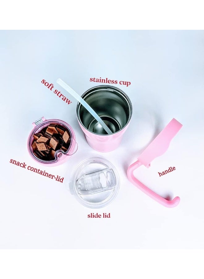 JOVIAL All In One Toddler Cup With Snack Container, Straw and Handle, Stainless Steel Insulated Kid Snack Cup With Straw, Work As a 12 Oz Coffee Mug/ Milk Cup to Keep Cold or Hot for Hours-Glitter Pink - Image 5