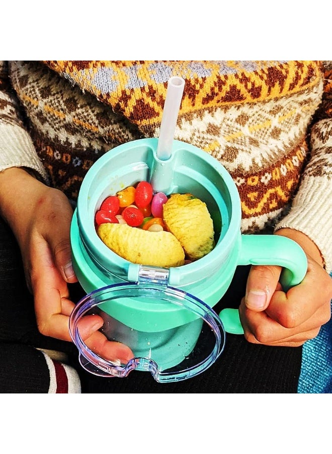 JOVIAL All In One Toddler Cup With Snack Container, Straw and Handle, Stainless Steel Insulated Kid Snack Cup With Straw, Work As a 12 Oz Coffee Mug/ Milk Cup to Keep Cold or Hot for Hours-Glitter Pink - Image 4