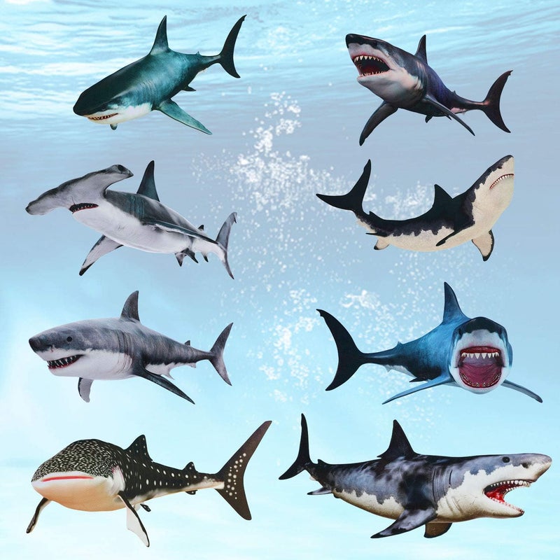 comfrt 8 Pieces of Sharks Stickers Shark Peel and Stick Wall Decals Sharks Removable Wall Stickers Shark Decorations Sea Creature Animal Decal Sticker for Boys Kids Party Room Nursery Home Decor - Image 4