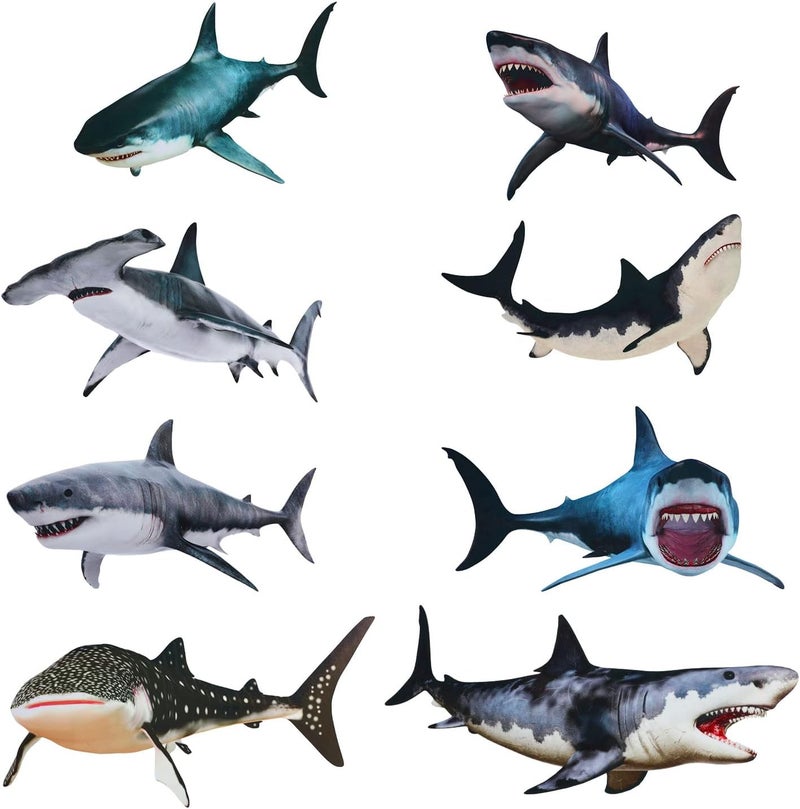 comfrt 8 Pieces of Sharks Stickers Shark Peel and Stick Wall Decals Sharks Removable Wall Stickers Shark Decorations Sea Creature Animal Decal Sticker for Boys Kids Party Room Nursery Home Decor - Image 1