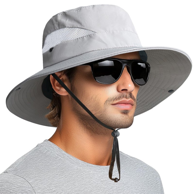 PFFY Sun Bucket Hats for Men Women 3â€ Wide Brim UPF 50+ Fishing & Beach Hat Grey - Image 1