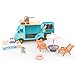 OLEOCA Family Ice Cream Truck Toy Dessert Food Truck Playset with Cash Register Chairs Umbrella Dollhouse Pretend Play Vehicle Gift for Kids Ages 3 - Image 2