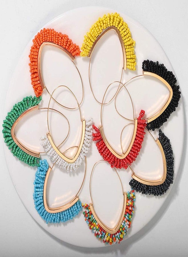 أقراط متدلية مزينة بالخرز - أقراط مزينة بالخرز على شكل حرف V، أقراط متدلية مزينة بشراشيب، أقراط بوهيمية مصنوعة يدويًا بشراشيب، هدية مجوهرات للنساء (أسود) - Image 4