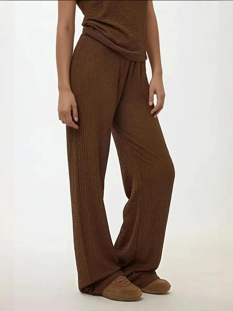 HICCUP Relaxed Fit Wide Leg Textured Knit Pants