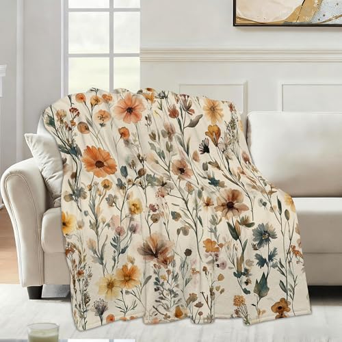 Snowmolle Rustic Floral Sofa Throw Blankets,Retro Farmhouse Flower Soft Cozy Fuzzy Lightweight Travel Blanket,Flannel Fleece Fall Throw Blanket for Couch,Bed,Camping,Movie Nights,Watching TV 50 X 60 Inch - Image 5