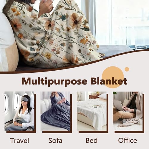 Snowmolle Rustic Floral Sofa Throw Blankets,Retro Farmhouse Flower Soft Cozy Fuzzy Lightweight Travel Blanket,Flannel Fleece Fall Throw Blanket for Couch,Bed,Camping,Movie Nights,Watching TV 50 X 60 Inch - Image 4