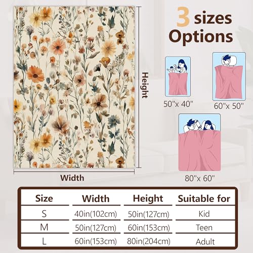 Snowmolle Rustic Floral Sofa Throw Blankets,Retro Farmhouse Flower Soft Cozy Fuzzy Lightweight Travel Blanket,Flannel Fleece Fall Throw Blanket for Couch,Bed,Camping,Movie Nights,Watching TV 50 X 60 Inch - Image 2