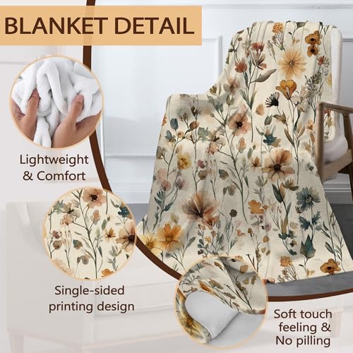 Snowmolle Rustic Floral Sofa Throw Blankets,Retro Farmhouse Flower Soft Cozy Fuzzy Lightweight Travel Blanket,Flannel Fleece Fall Throw Blanket for Couch,Bed,Camping,Movie Nights,Watching TV 50 X 60 Inch - Image 3