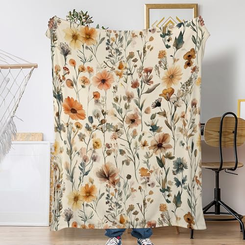 Snowmolle Rustic Floral Sofa Throw Blankets,Retro Farmhouse Flower Soft Cozy Fuzzy Lightweight Travel Blanket,Flannel Fleece Fall Throw Blanket for Couch,Bed,Camping,Movie Nights,Watching TV 50 X 60 Inch - Image 1