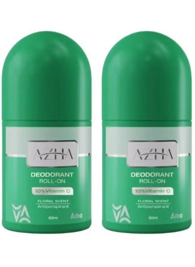 AZHA 2 Pieces Deodorant Roll-On Floral Scent,10% Vitamin C Protection 48 Hours Delays Hair Growth Whitening 60ml 