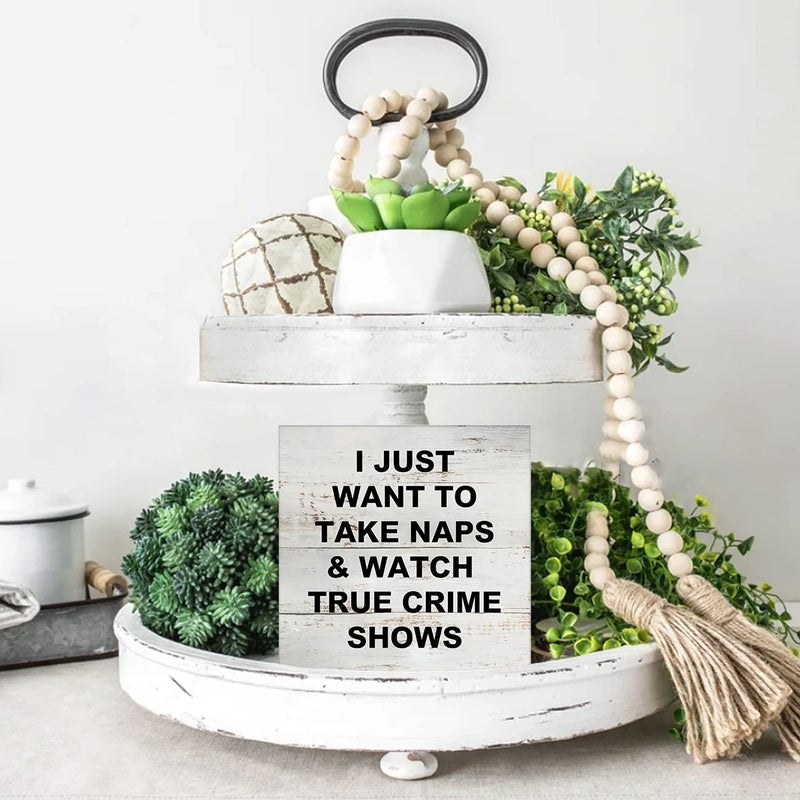 POPIPU ART True Crime Fan Gifts Funny Quotes I Just Want To Take Naps Wooden Box Sign Desk Decor Rustic Wood Block Plaque Box Sign for Home Living Room Office Shelf Table Decoration (5 X 5 Inch) - Image 5