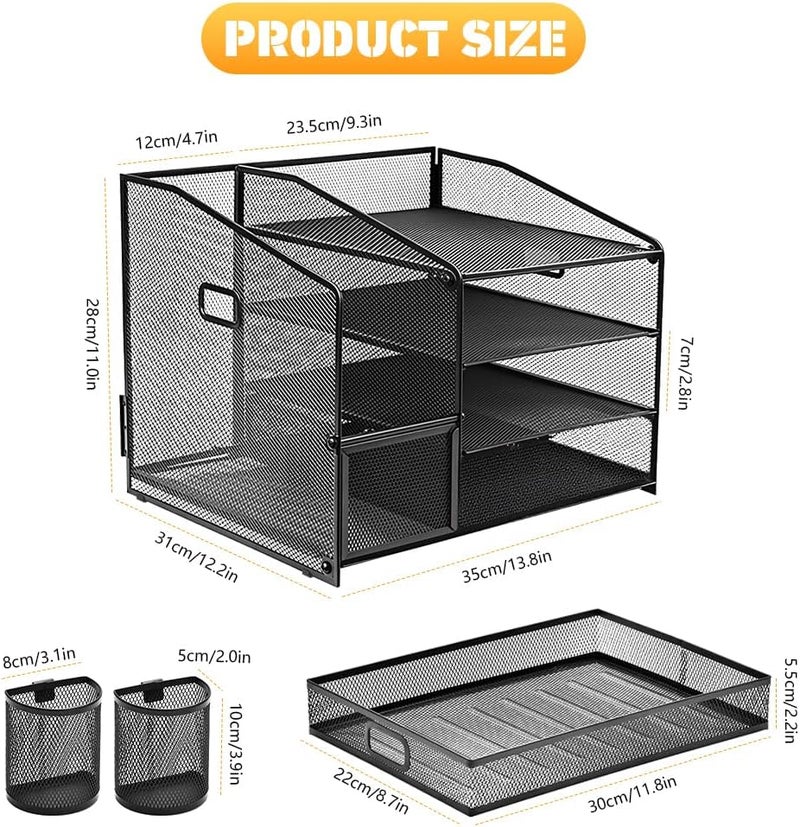 HASTHIP Metal Mesh Desk Organizer with Multiple Compartments, Drawer &Pen Holder Basket, Office Desk Storage Organizer for Books, Notebooks, Stationery & Supplies - Image 2