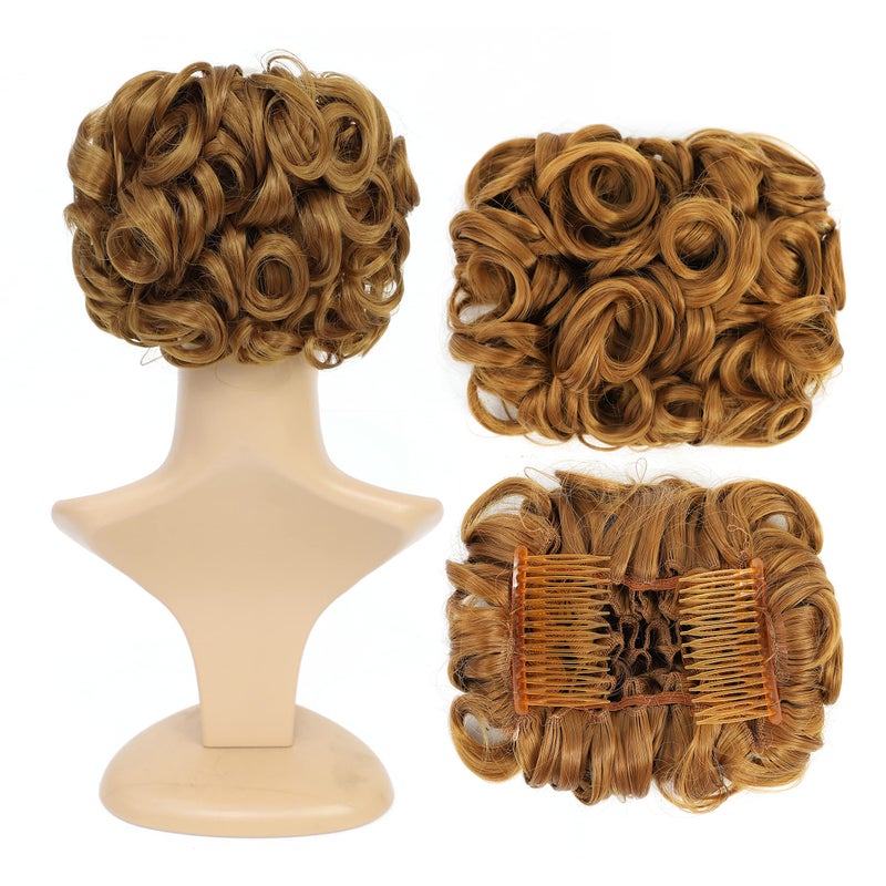 SWACC Short Messy Curly Dish Hair Bun Extension Easy Stretch hair Combs Clip in Ponytail Extension Scrunchie Chignon Tray Ponytail Hairpieces Strawberry Blonde27