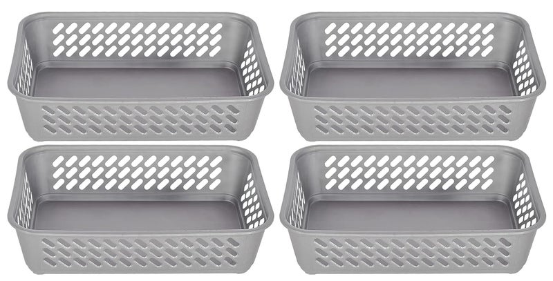 Kuber Industries Multipurposes Super Tidy Plastic Basket, Organizer for Kitchen, Countertops, Cabinets, Bathrooms- Pack of 4 (Grey) -46KKM0276, Standard - Image 1