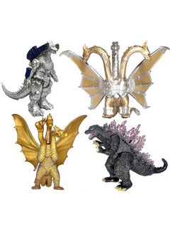 Set Of 4 Godzilla Toys Movable Joint Action Figures King Of The Monsters Burning Heisei Mecha Ghidorah Pack Plastic Mini Dinosaur Birthday Kids Cake Toppers Package