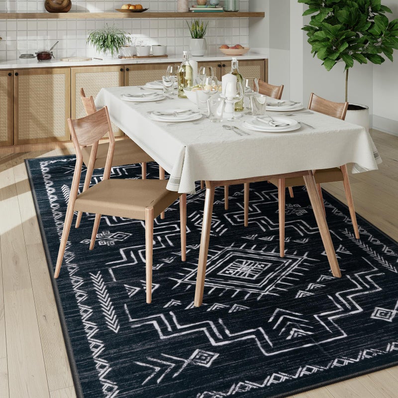 STARUIA Moroccan Washable 5x7 Area Rugs, Black Western and Aztec Tribal Boys Neutral Rug for Living Room, Soft Non-Slip Stain Resistant Large Carpet for Bedroom Dining Table Office - Image 3